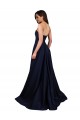Bleu marine foncé Trapèze Col Haut Crêpe Stretch Longue Formelles Robes demoiselle d'honneur / Robes de soirée / Robes de bal Prix Réduit