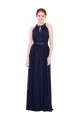Bleu marine foncé Trapèze Col Haut Mousseline Longue Robes demoiselle d'honneur Prix Réduit