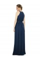 Bleu marine foncé Trapèze Col Haut Mousseline Longue Robes demoiselle d'honneur Prix Réduit