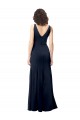Bleu marine foncé Trapèze Col V Crêpe Stretch Longue Formelles Robes demoiselle d'honneur / Robes de soirée / Robes de bal Prix Réduit
