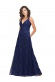Bleu marine foncé Trapèze Col V Dentelle Longue Robes demoiselle d'honneur Prix Réduit