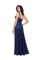 Bleu marine foncé Trapèze Col V Dentelle Longue Robes demoiselle d'honneur Prix Réduit
