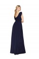 Bleu marine foncé Trapèze Col V Mousseline Longue Formelles Robes demoiselle d'honneur / Robes de soirée / Robes de bal Prix Réduit