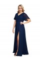 Bleu marine foncé Trapèze Col V Mousseline Longue Formelles Robes demoiselle d'honneur / Robes de soirée / Robes de bal Prix Réduit