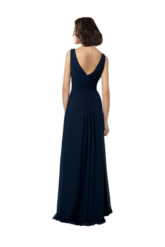 Bleu marine foncé Trapèze Col V Mousseline Longue Robes demoiselle d'honneur Prix Réduit