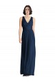 Bleu marine foncé Trapèze Col V Mousseline Longue Robes demoiselle d'honneur Prix Réduit