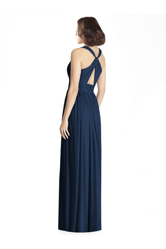Bleu marine foncé Trapèze Col V Mousseline Longue Robes demoiselle d'honneur Prix Réduit