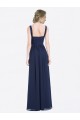 Bleu marine foncé Trapèze Col V Mousseline Longue Robes demoiselle d'honneur Prix Réduit