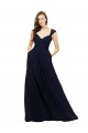 Bleu marine foncé Trapèze Col V Mousseline Longue Robes demoiselle d'honneur Prix Réduit