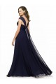 Bleu marine foncé Trapèze Col V Mousseline Longue Robes demoiselle d'honneur Prix Réduit