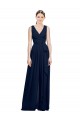 Bleu marine foncé Trapèze Col V Mousseline Longue Robes demoiselle d'honneur Prix Réduit