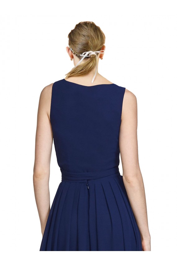 Bleu marine foncé Trapèze Col V Mousseline Longue Robes demoiselle d'honneur Prix Réduit