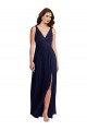 Bleu marine foncé Trapèze Col V Mousseline Longue Robes demoiselle d'honneur Prix Réduit