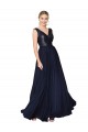 Bleu marine foncé Trapèze Col V Mousseline Paillette Longue Robes demoiselle d'honneur / Robes de bal Prix Réduit