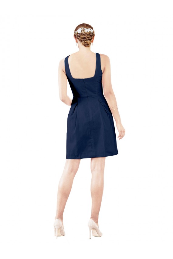 Bleu marine foncé Trapèze Col V Satiné Courte Robes demoiselle d'honneur / Robes de cocktail Prix Réduit