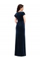 Bleu marine foncé Trapèze Col V Velours Stretch Longue Formelles Robes demoiselle d'honneur / Robes de soirée / Robes de bal Prix Réduit