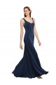 Bleu marine foncé Trapèze Col rond Crêpe Stretch Longue Formelles Robes demoiselle d'honneur / Robes de soirée / Robes de bal Prix Réduit
