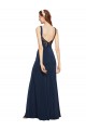 Bleu marine foncé Trapèze Col rond Crêpe Stretch Longue Formelles Robes demoiselle d'honneur / Robes de soirée / Robes de bal Prix Réduit