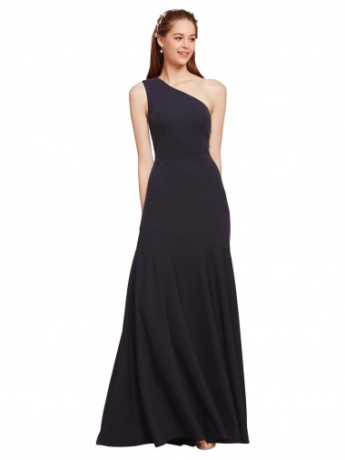 Bleu marine foncé Trapèze Crêpe Stretch Longue Formelles Robes demoiselle d'honneur / Robes de soirée / Robes de bal Prix Réduit