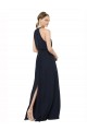 Bleu marine foncé Trapèze Licou Col Haut Mousseline Longue Robes demoiselle d'honneur Prix Réduit
