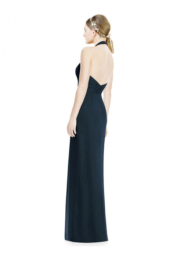 Bleu marine foncé Trapèze Licou Col V Mousseline Longue Robes demoiselle d'honneur Prix Réduit