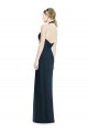 Bleu marine foncé Trapèze Licou Col V Mousseline Longue Robes demoiselle d'honneur Prix Réduit