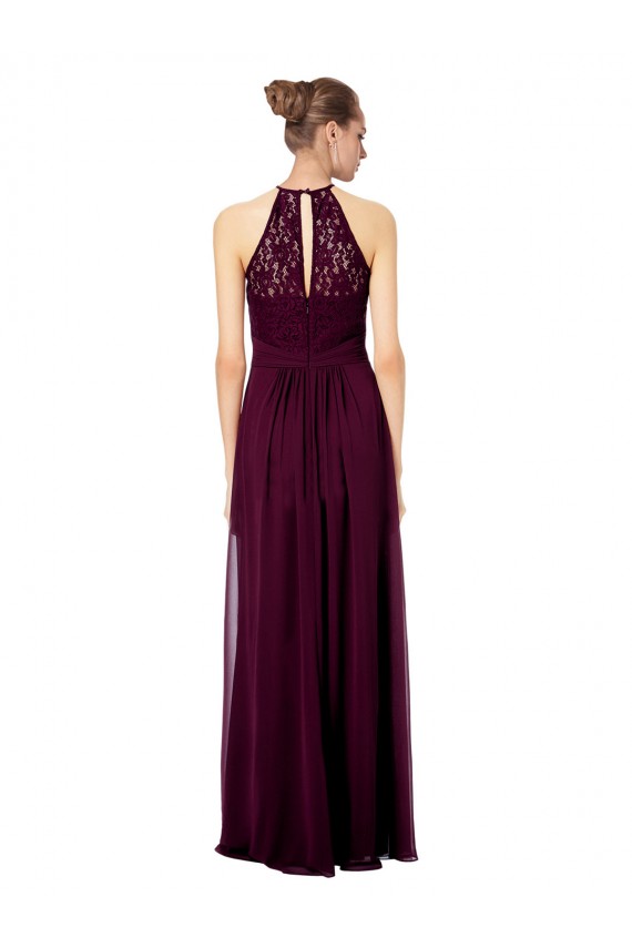 Bleu marine foncé Trapèze Licou Illusion Mousseline Dentelle Longue Robes demoiselle d'honneur Prix Réduit