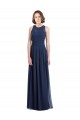 Bleu marine foncé Trapèze Licou Mousseline Longue Robes demoiselle d'honneur Prix Réduit