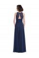 Bleu marine foncé Trapèze Licou Mousseline Longue Robes demoiselle d'honneur Prix Réduit