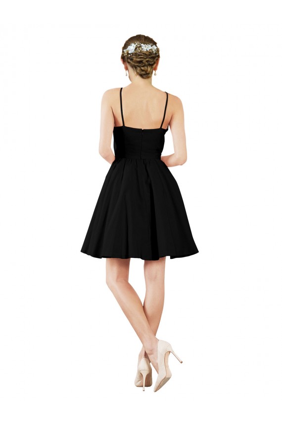 Bleu marine foncé Trapèze Licou Satiné Courte Robes demoiselle d'honneur / Robes de cocktail Prix Réduit