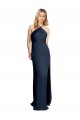 Bleu marine foncé Trapèze Licou Satiné Stretch Longue Formelles Robes demoiselle d'honneur / Robes de soirée / Robes de bal Prix Réduit