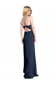 Bleu marine foncé Trapèze Licou Satiné Stretch Longue Formelles Robes demoiselle d'honneur / Robes de soirée / Robes de bal Prix Réduit