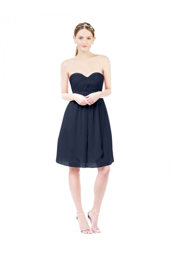 Bleu marine foncé Trapèze Mousseline Courte Robes demoiselle d'honneur / Robes de cocktail Prix Réduit