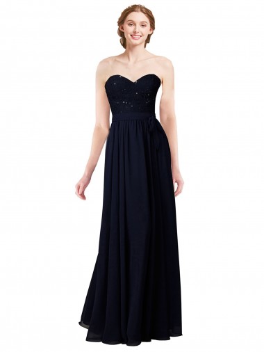 Bleu marine foncé Trapèze Mousseline Longue Robes demoiselle d'honneur Prix Réduit