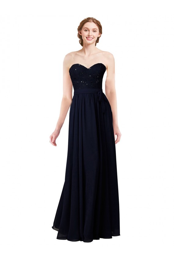 Bleu marine foncé Trapèze Mousseline Longue Robes demoiselle d'honneur Prix Réduit