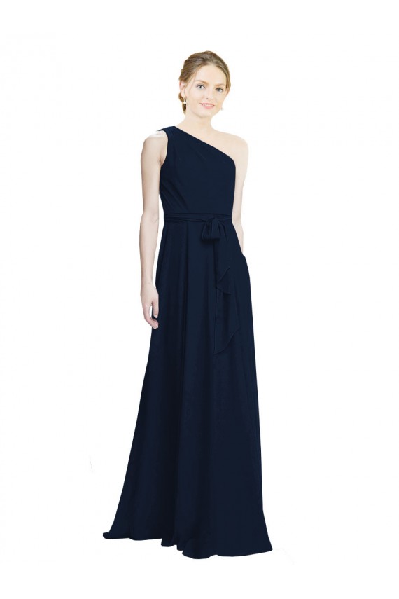 Bleu marine foncé Trapèze Mousseline Longue Robes demoiselle d'honneur Prix Réduit