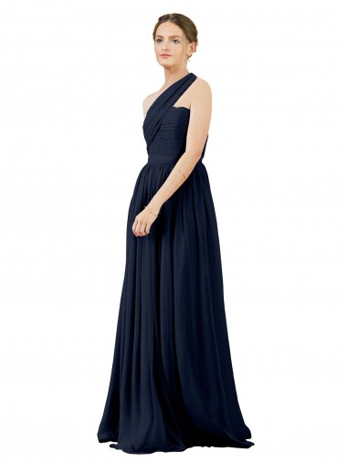 Bleu marine foncé Trapèze Mousseline Longue Robes demoiselle d'honneur Prix Réduit