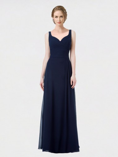 Bleu marine foncé Trapèze Mousseline Longue Robes demoiselle d'honneur Prix Réduit