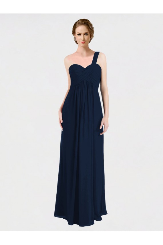 Bleu marine foncé Trapèze Mousseline Longue Robes demoiselle d'honneur Prix Réduit