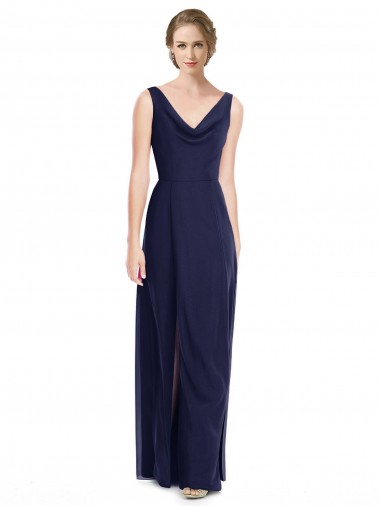 Bleu marine foncé Trapèze Mousseline Longue Robes demoiselle d'honneur Prix Réduit