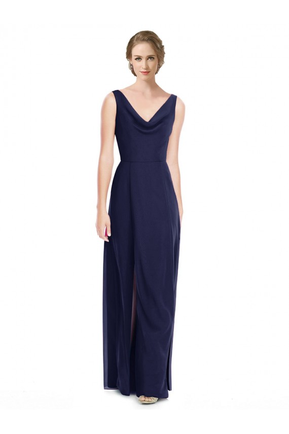 Bleu marine foncé Trapèze Mousseline Longue Robes demoiselle d'honneur Prix Réduit