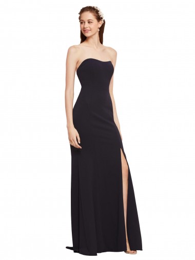 Bleu marine foncé Trapèze Sans bretelle Crêpe Stretch Longue Formelles Robes demoiselle d'honneur / Robes de soirée / Robes de bal Prix Réduit