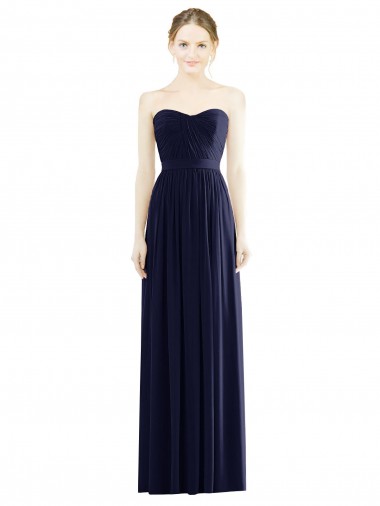 Bleu marine foncé Trapèze Sans bretelle Mousseline Longue Formelles Robes demoiselle d'honneur / Robes de soirée Prix Réduit