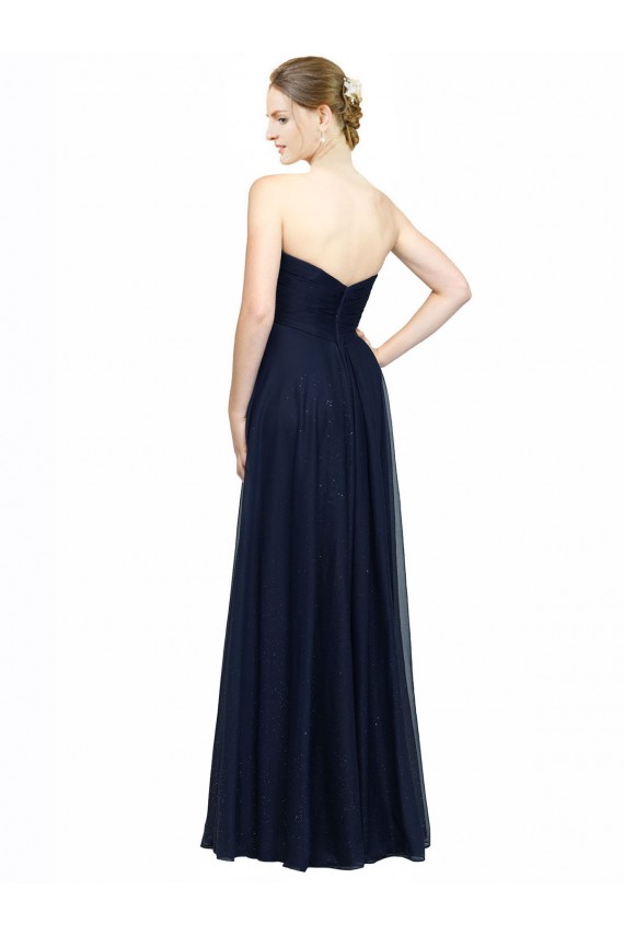 Bleu marine foncé Trapèze Sans bretelle Mousseline Longue Robes demoiselle d'honneur Prix Réduit