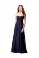 Bleu marine foncé Trapèze Sans bretelle Mousseline Longue Robes demoiselle d'honneur Prix Réduit