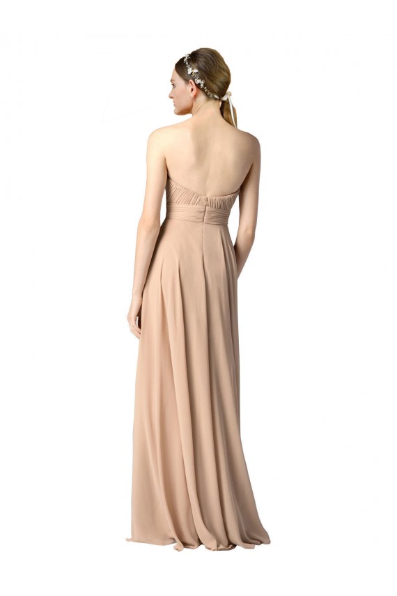 Bleu marine foncé Trapèze Sans bretelle Mousseline Longue Robes demoiselle d'honneur Prix Réduit