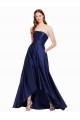 Bleu marine foncé Trapèze Sans bretelle Satiné Longue Asymétrique Formelles Robes demoiselle d'honneur / Robes de soirée / Robes de bal Prix Réduit