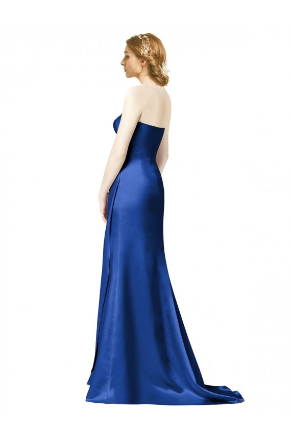 Bleu marine foncé Trapèze Sans bretelle Satiné Longue Robes demoiselle d'honneur Prix Réduit