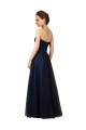 Bleu marine foncé Trapèze Sans bretelle Tulle Longue Robes demoiselle d'honneur Prix Réduit