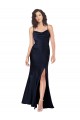 Bleu marine foncé Trapèze Satiné Soyeux Longue Formelles Robes demoiselle d'honneur / Robes de soirée / Robes de bal Prix Réduit